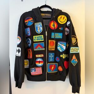 Aviator Nation Black Hoodie with Colorful Patches